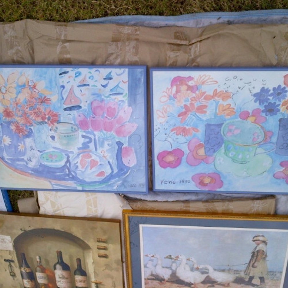 SET OF 2 PINK AND PERIWINKLE PRINTS IN MATCHNG PERIWINKLE METAL FRAMES